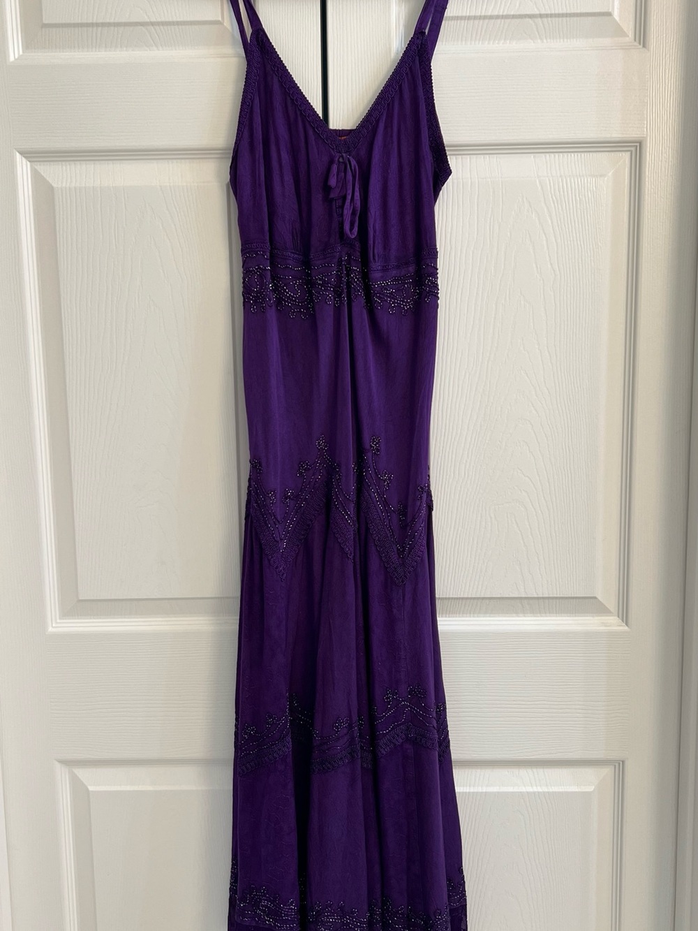 Sakkas Boho Purple Beaded Spaghetti-Strap Maxi Dress